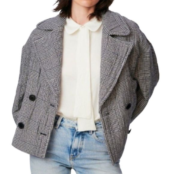 ZARA Checkered Double Breasted Quilted Oversized Short Coat - Picture 5 of 17